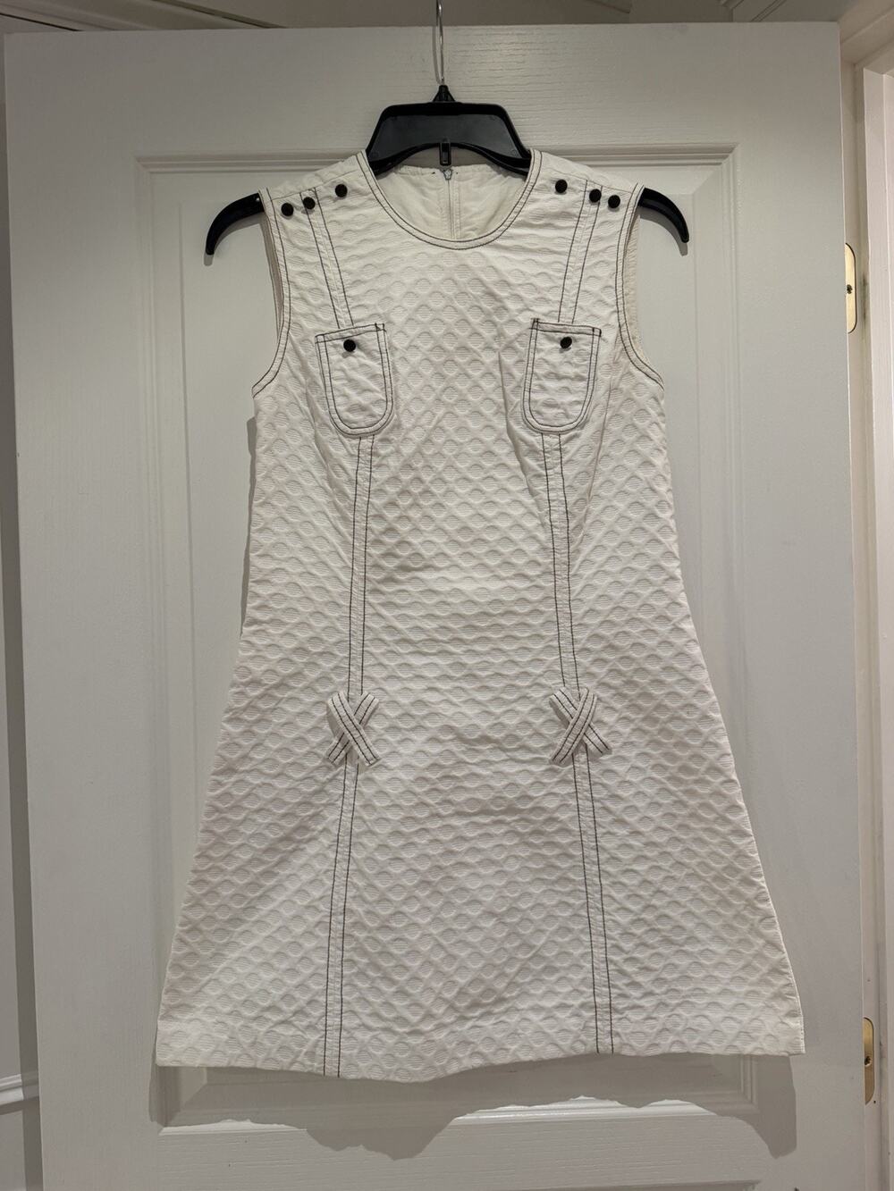 Vintage 60s Bobbie Brooks Mod Mini Dress White Textured Go Go A Line Canada